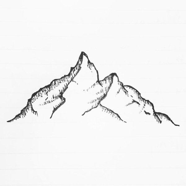Горы рисунок черно белый