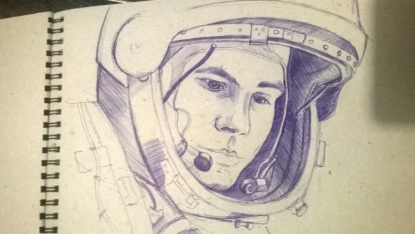 Юрий Гагарин портрет рисунок