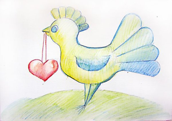 Сказочная птица карандашом