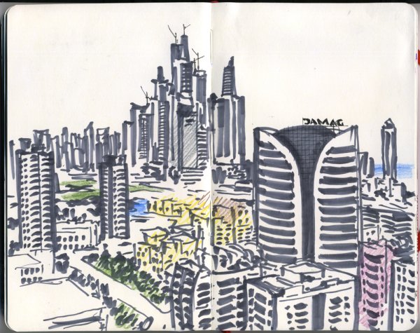 Город маркерами небоскребы