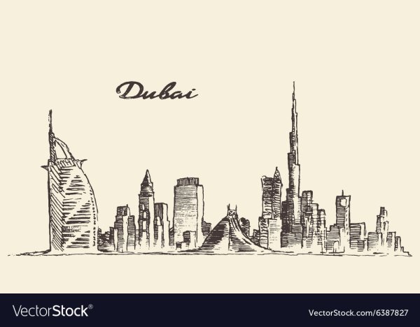 Дубай черно белый рисунок
