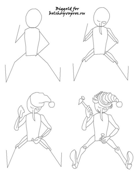 Буратино поэтапное рисование