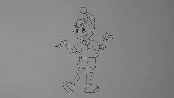 Буратино рисунок для детей легкий