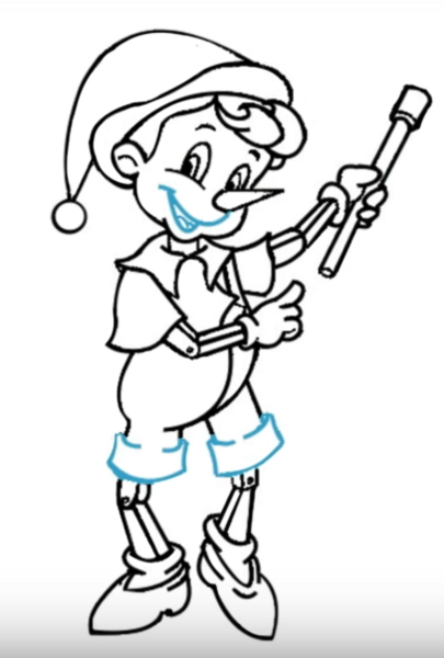 Буратино рисунок карандашом