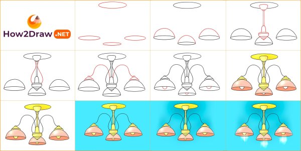 Нарисовать светильник карандашом