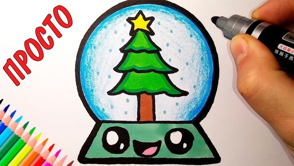 Новогодний рисунок шарика с глазками