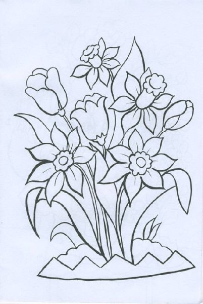 Раскраска клумба с тюльпанами