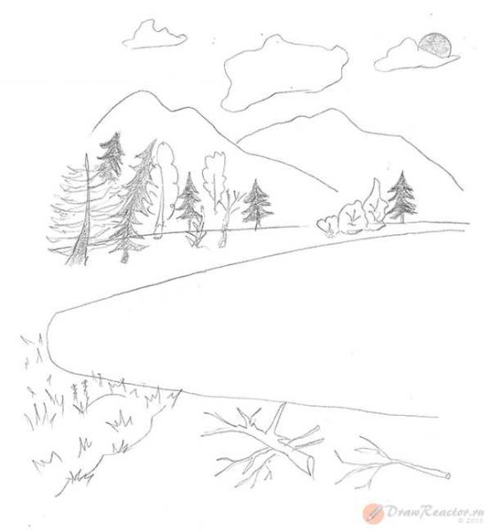 Зимний пейзаж с детьми пошагово