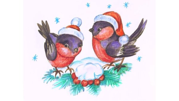 Новогодние рисунки карандашом цветные