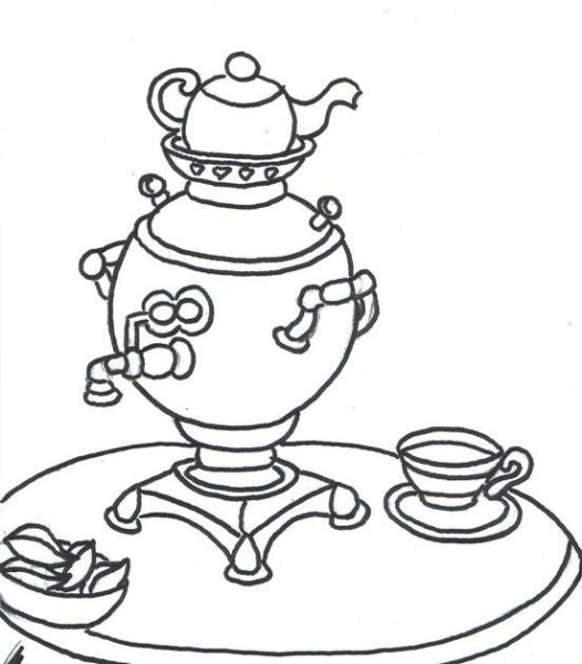 Самовар для раскрашивания для детей