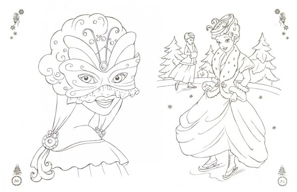 Раскраски новогодние принцессы