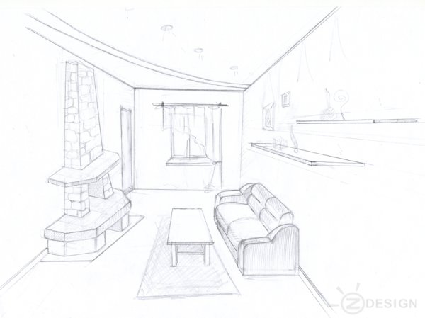 Рисование интерьера комнаты легкий