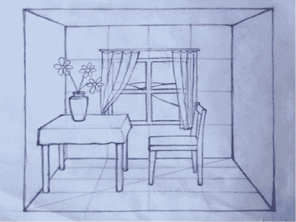 Рисунок комнаты карандашом