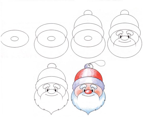 Поэтапное рисование Деда Мороза