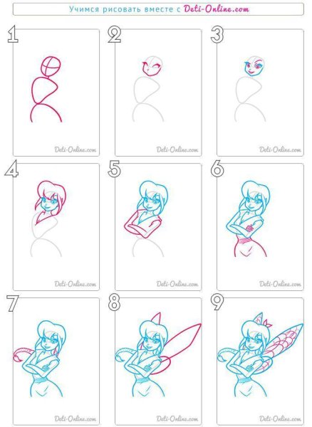 Пошаговый рисунок феи