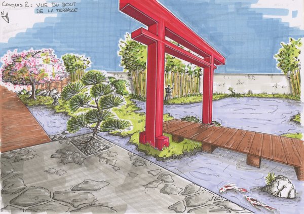 Японский сад эскиз