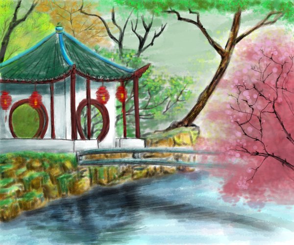 Японский сад эскиз