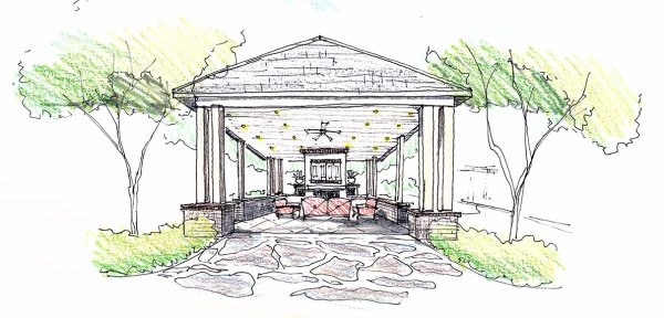 Беседка в саду карандашом