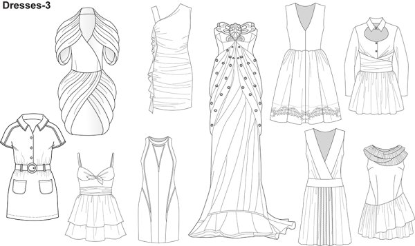 Поэтапнорисовние платьев