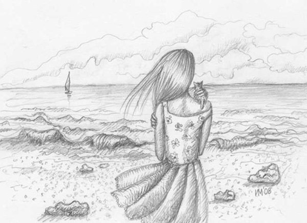 Море рисунок карандашом для детей