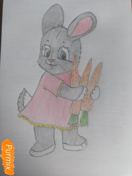Рисунки цветными карандашами зайчик