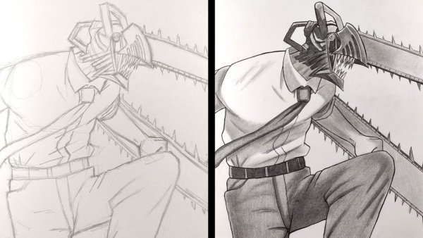 Аниме рисунок человек бензопила man