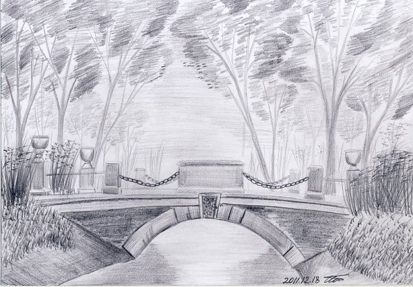 Пейзаж парка карандашом