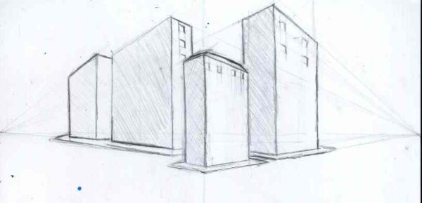 Объемное здание рисунок