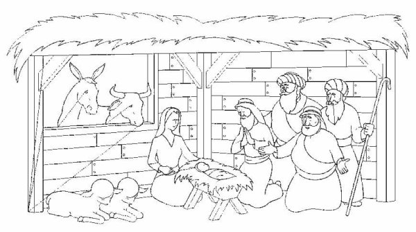 Раскраска Мария и Иосиф в хлеву