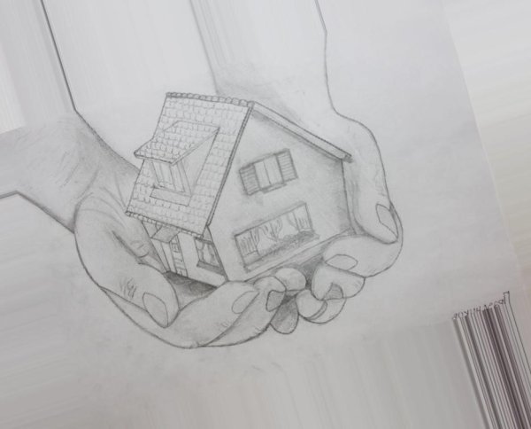 Домик простым карандашом