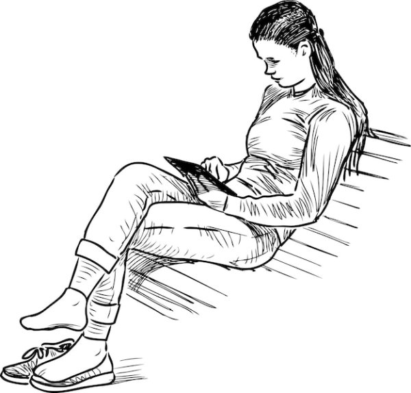 Эскизы людей сидящих на скамейке