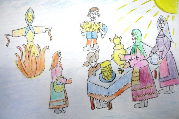 Масленица рисунок карандашом