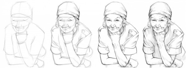 Рисунок бабушки карандашом для срисовки