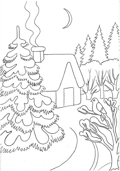 Зимний пейзаж карандашом для детей