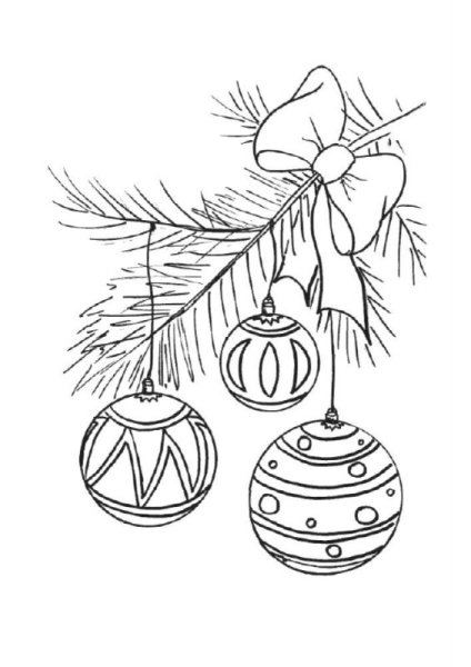 Новогодняя ветка с шарами раскраска