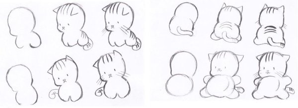 Милые котики для срисовывания легкие