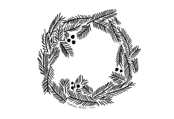 Рисование новогоднего венка