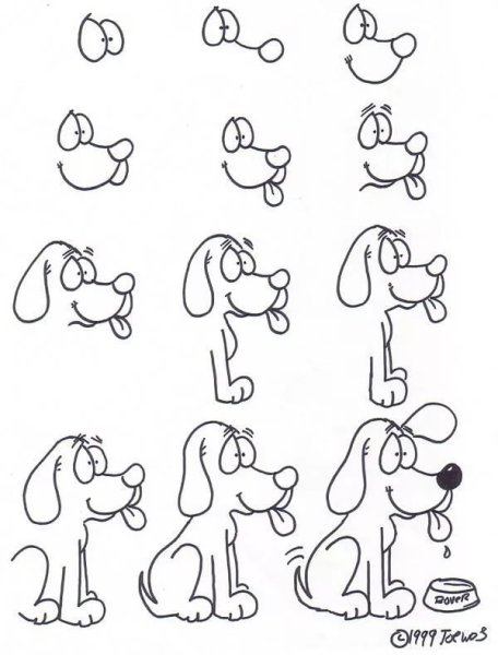 Схема рисования собаки для детей