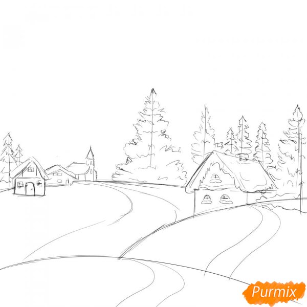 Рисунок зимнее утро поэтапно