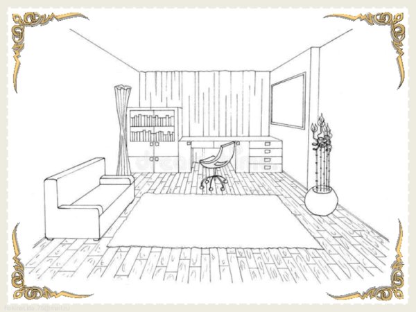 Эскиз интерьера комнаты школьника