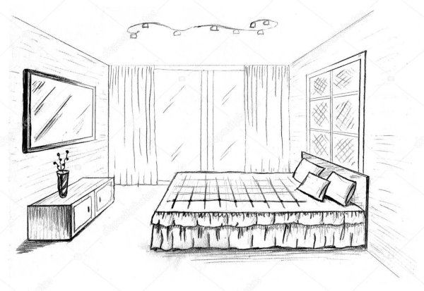 Спальня в перспективе карандашом