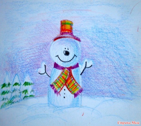 Зимние рисунки цветными карандашами