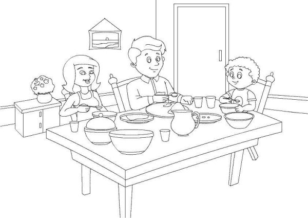 Раскраска дети в столовой