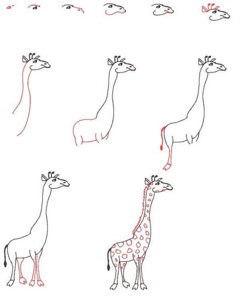Рисовать природу с жирафом поэтапно