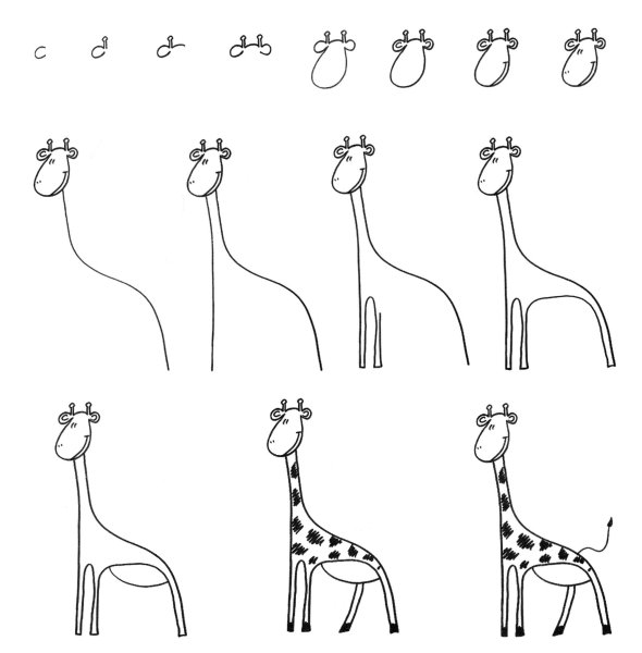 Пошаговое рисование жирафа