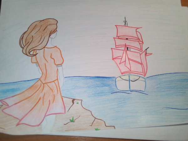 Корабль с алыми парусами рисунок