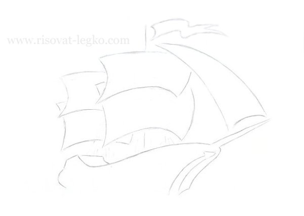 Корабль с парусами карандашом