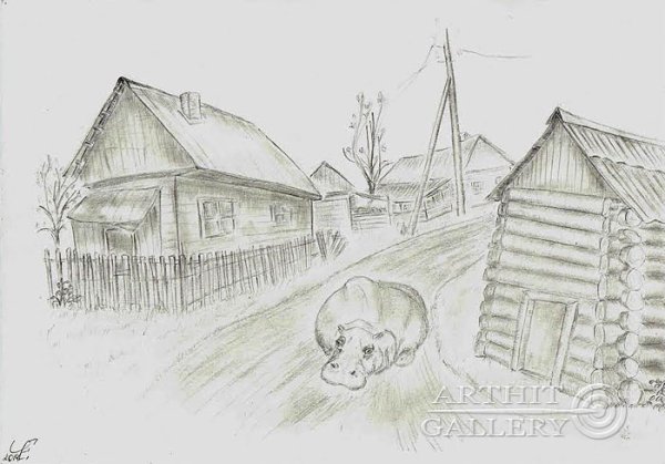 Деревня рисунок несложный