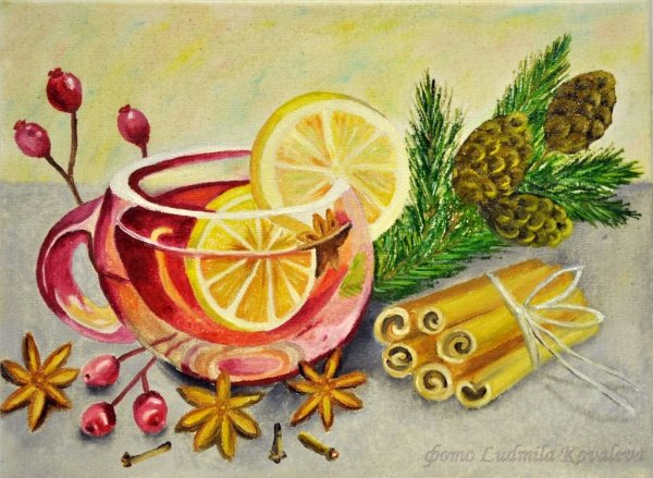 Новогодний натюрморт гуашью