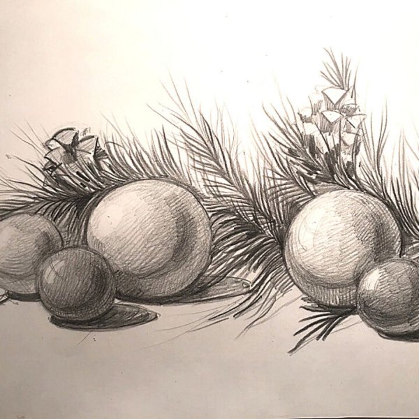 Зимний натюрморт карандашом